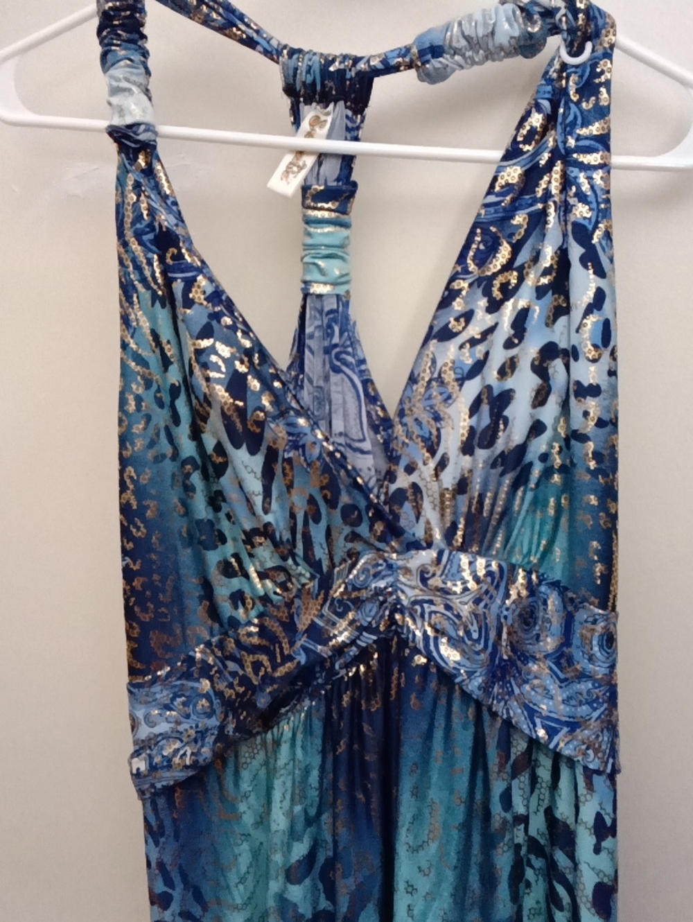 SHORELNE V-Neck Teal Ombre Maxi Dress with Abstract Print SIZE 3 XL BUT LOOK XL - Picture 5 of 8